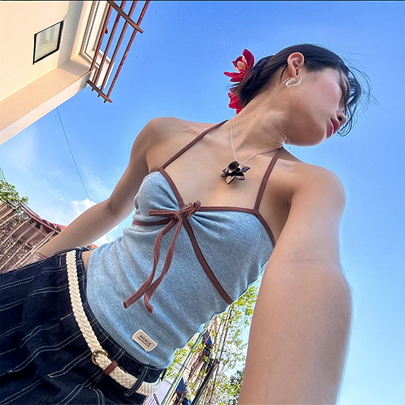 gagaopt撞色吊带背心女夏季设计感修身显瘦外搭打底衫休闲上衣潮