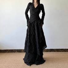 gagaopt纯色不规则设计感半身裙春季新款小个子高腰修身显瘦长裙