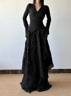 gagaopt纯色不规则设计感半身裙春季新款小个子高腰修身显瘦长裙