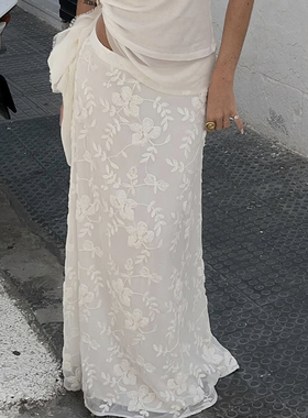 gagaopt法式复古蕾丝拼接拉链腰半身裙女高腰修身显瘦气质鱼尾裙