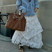 gagaopt甜美气质蕾丝白色蛋糕裙秋冬季 外搭半身裙法式 大摆A字长裙