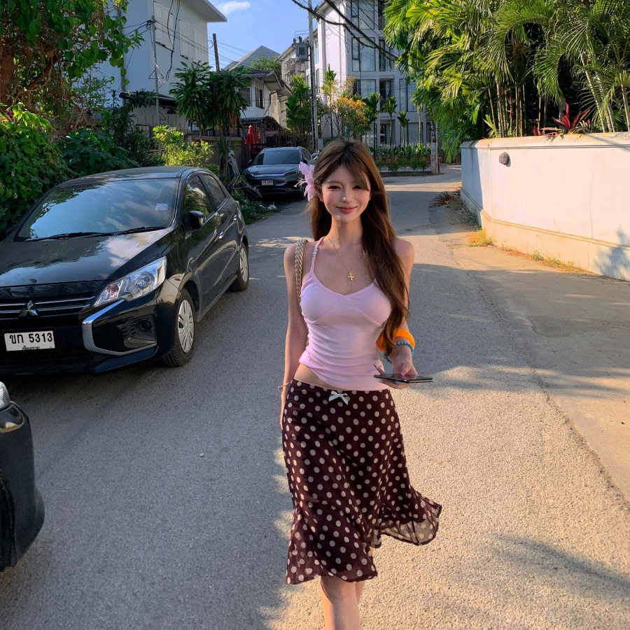 东南亚泰国旅游穿搭辣妹风性感修身小吊带背心女夏海边度假两件套