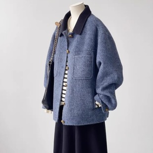 2025秋冬新款高端复古风中性双面呢绒大衣韩版短款小个子毛呢外套