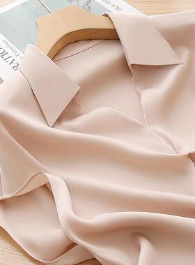 高性价！双乔弹力真丝，莹润光泽！简洁锻面丝短袖翻领衬衫女夏款