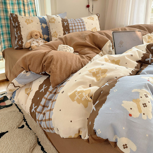 ins床单四件套纯棉全棉2026新款小清新费尔岛猫咪被套床笠款床品