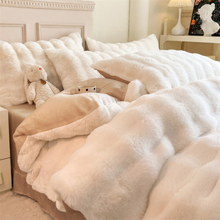 床上四件套獭兔毛加厚保暖AB版牛奶绒冬季床笠款床单式双面绒床品