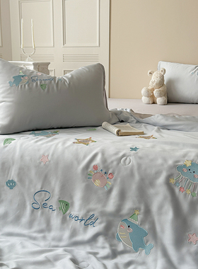 100S天丝夏凉被四件套大豆被空调被单人儿童薄被子可机洗双人夏被