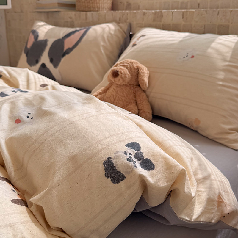 A类床上四件套纯棉100全棉超级好看的水洗原生态棉麻大版混搭卡通