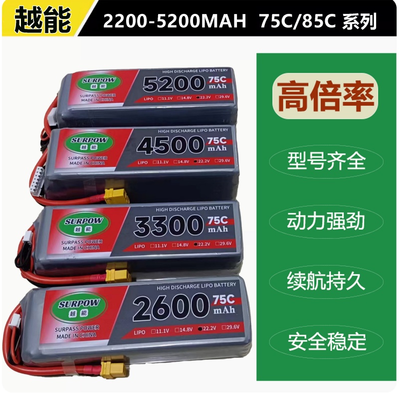 SURPOW越能2600 3300 4500 5200mah 75C高倍率航模锂电池涵道直机