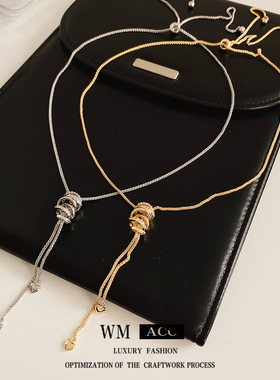 绳结锆石吊坠项链镶钻交叉打结可调节毛衣链高级感锁骨链个性饰品