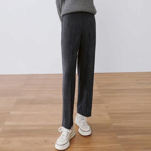 微弹灯芯绒高腰休闲小直筒裤