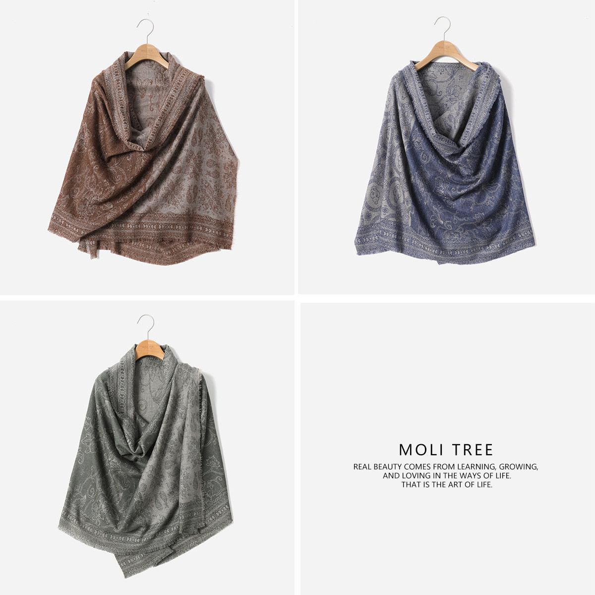 WWJ08130 茉莉雅集 复古优雅提花KVSS全羊绒围巾长巾披肩秋冬女