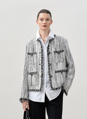 WWT06196 茉莉雅集 香*风意大利浮雪松林挂霜羊毛花呢外套