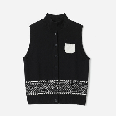 WZK08208 茉莉雅集 复古费尔岛提花KVSS全羊绒半高领针织开衫背心