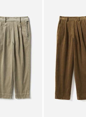 *WKZ06235 茉莉雅集 M*H*L复古全棉灯芯绒双褶侧拉链宽松萝卜裤女