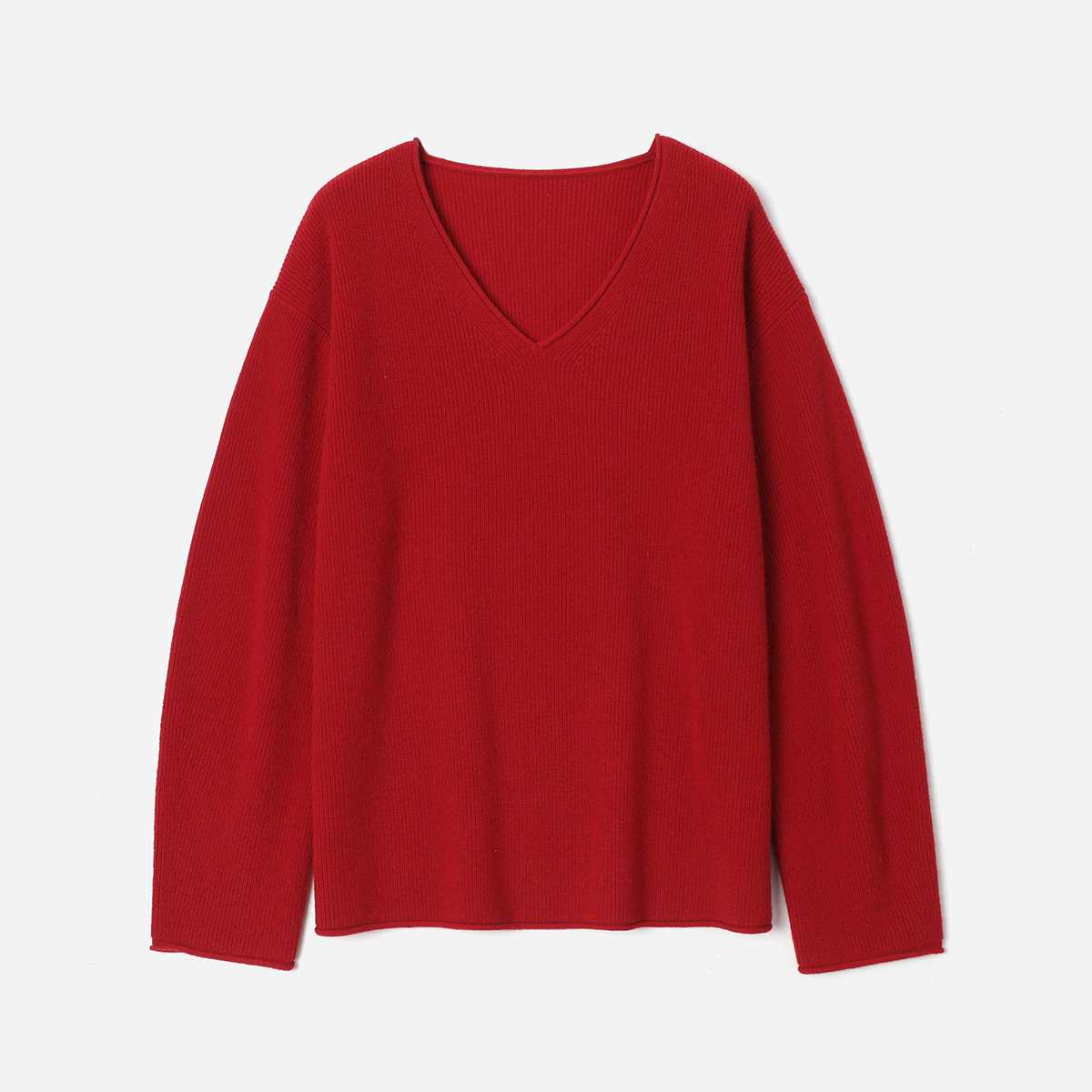 WZT09040 茉莉雅集 I*C温暖舒适全羊毛V领落肩长袖针织套衫毛衣女