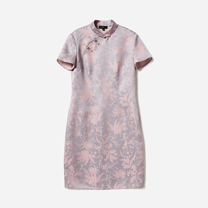 WLQ07064 新中式紫梦芳华24姆米全真丝薯莨追踪印旗袍连衣裙