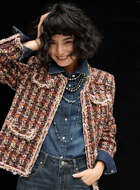 WWT06096 茉莉雅集 香*风红色古巴英国空运羊毛棉粗花呢外套