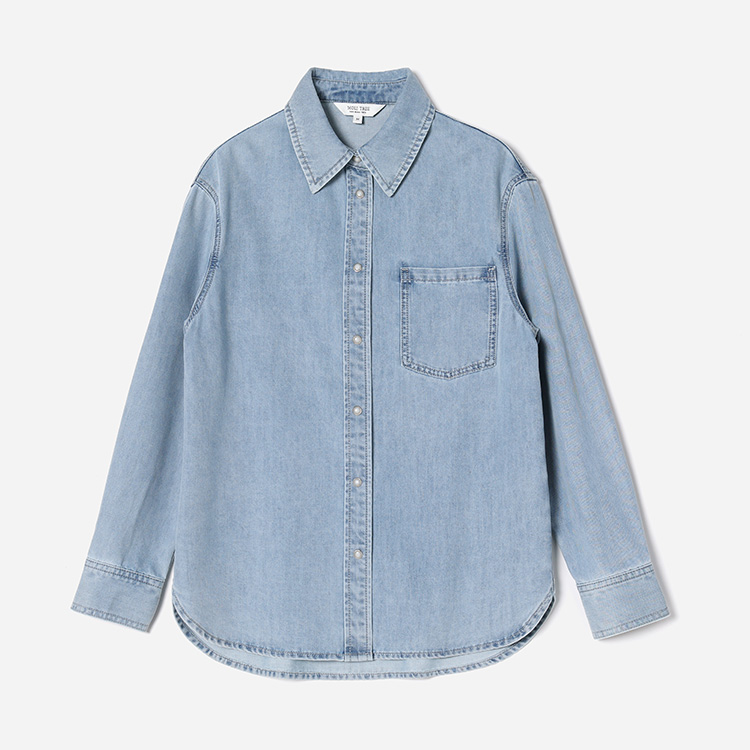 *WCS07109 茉莉雅集 经典随性高支棉翻领休闲水洗牛仔长袖衬衫女