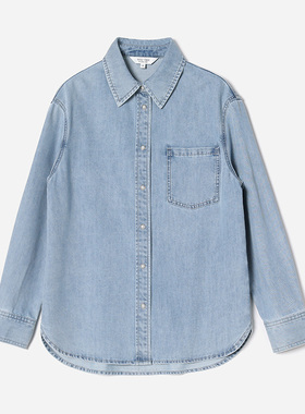 *WCS07109 茉莉雅集 经典随性高支棉翻领休闲水洗牛仔长袖衬衫女