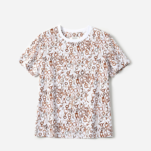 H家旋动音律复古金属扣环全身印花丝光匹马棉全棉T恤 WTX08065