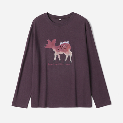 WTX08126 茉莉雅集 莫奈印象透气细腻飘雪棉水染印花长袖T恤女