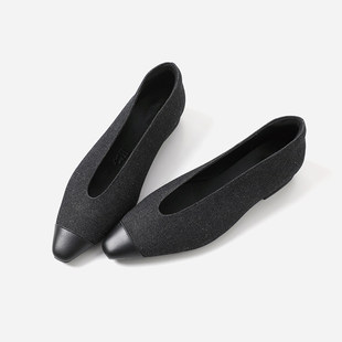 ED08052 羊绒布拼牛皮芭蕾舞鞋 茉莉雅集 P尖头平底牛仔布 单鞋