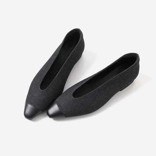 *ED08052 茉莉雅集 L*P尖头平底牛仔布/羊绒布拼牛皮芭蕾舞鞋单鞋