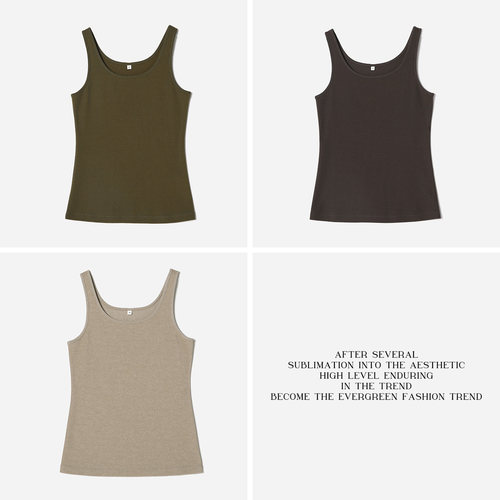 WTX07072 茉莉雅集 L*m@ire日本高弹高支棉U领打底纯色背心女