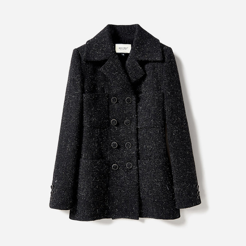 WWT03114 茉莉雅集 香*风意大利黑灰全羊毛粗花呢外套