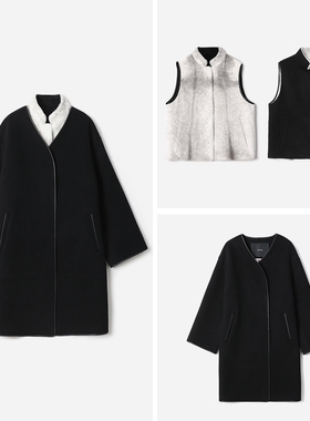 WPY08099 哥本哈根十字貂绒双面穿马甲意大利羊毛羊绒三穿大衣