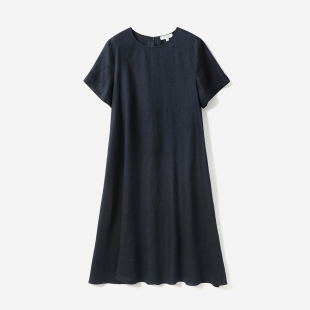 A摆连衣裙女 随性酵素洗柔软垂顺全亚麻连短袖 WLQ07129 茉莉雅集