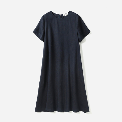 *WLQ07129 茉莉雅集 随性酵素洗柔软垂顺全亚麻连短袖A摆连衣裙女