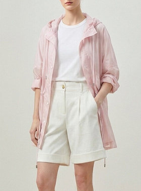 *WWT09064  P家轻透粉调连帽薄款落肩抽绳廓形户外休闲外套风衣女