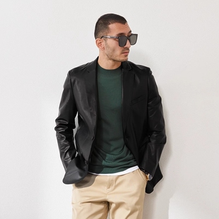 皮衣 西班牙无涂层小羊皮精纺羊毛里西装 MPY04011 茉莉雅集