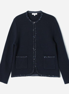 *WZK07026 茉莉雅集 重磅近700G香*风KVSS全羊绒钉珠针织开衫女