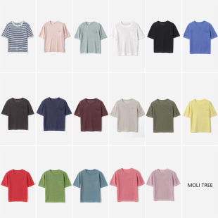 套衫 条纹纯色贴袋针织短袖 清凉细腻全亚麻经典 WZT07336茉莉雅集