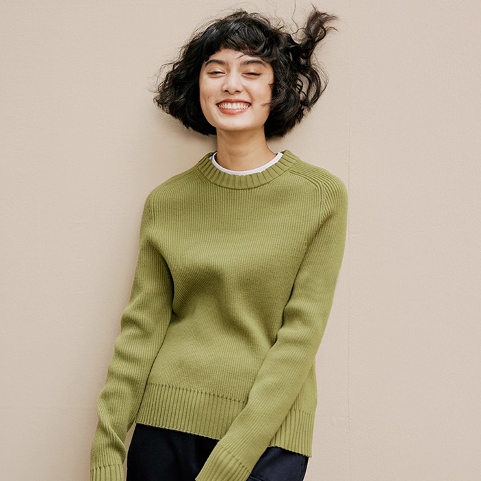 *WZT05352茉莉雅集 精纺粗做可机洗羊毛圆领坑条长袖针织套衫毛衣