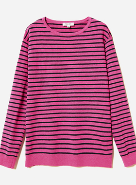 *WZT07087 茉莉雅集 多巴胺彩色条纹透气亚麻圆领长袖针织套衫女