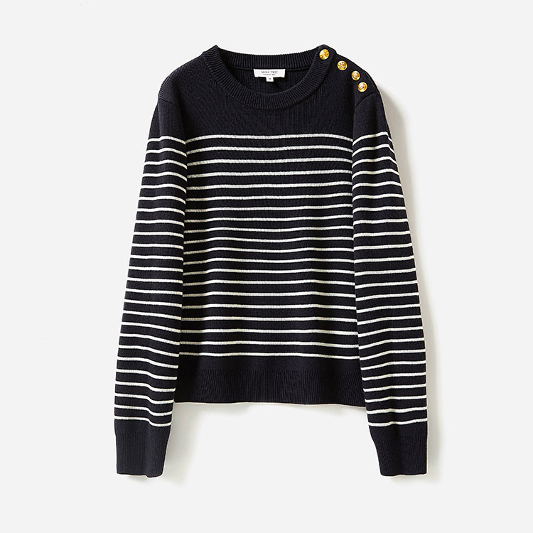 *WZT06215 茉莉雅集 日本复古休闲干爽全羊毛条纹针织套衫毛衣女
