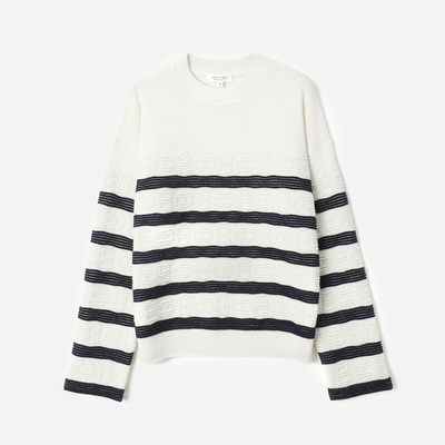 WZT08340 茉莉雅集 H家浮雕提花KVSS全羊绒圆领经典条纹针织套衫