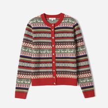 WZK08195 茉莉雅集 复古费尔岛提花红色麋鹿KVSS全羊绒针织开衫女