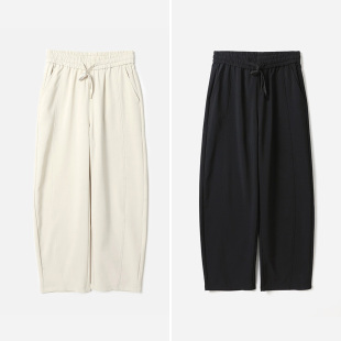 春 慵懒舒适轻薄牛筋腰抽绳休闲通勤直筒裤 WKZ09032 茉莉雅集