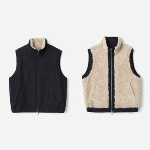 WWT08296 茉莉雅集 拥抱温暖立领双面双穿牛仔摇粒绒短外套马甲女