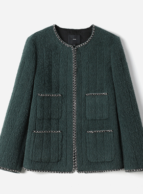 WWT08192 茉莉雅集 香*风意大利苏力羊驼毛羊毛链条墨绿外套