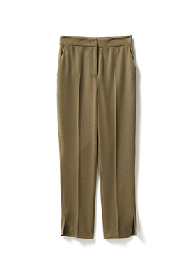 WKZ03635 茉莉雅集 高支精纺羊毛休闲通勤开衩百搭装腰直筒裤女