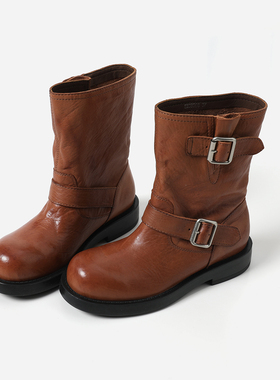 EX08008 茉莉雅集 J1M*Y CH0O带扣机车靴水洗马皮切尔西靴骑士靴