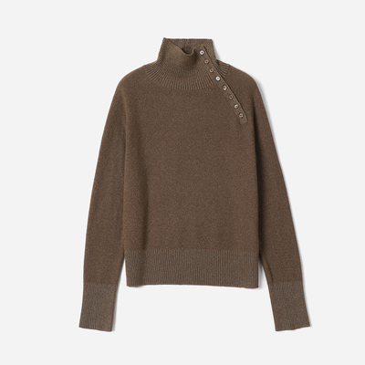 WZT08247 茉莉雅集 慵懒高领侧开襟KVSS全羊绒长袖针织套衫女