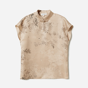 WLQ07073 新中式锦绣东方24姆米全真丝薯莨追踪印旗袍连衣裙衬衫