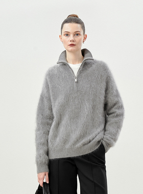 *WZT06326 茉莉雅集 KVSS拉绒全羊绒两用领拉链门襟针织套衫女